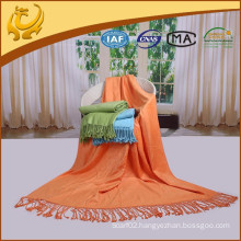 High Quality Bamboo Cotton Blended Travel Throw Woven Brushed Blanket Factory